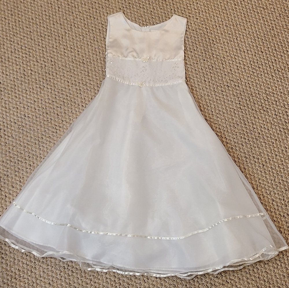 Elegant White Satin Kids Dress